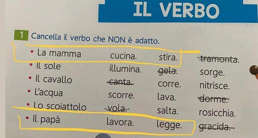 En Italie, des élèves de classe 2 « sexistes » s&rsquo;ils approuvent que la maman cuisine et le papa travaille&#8230;